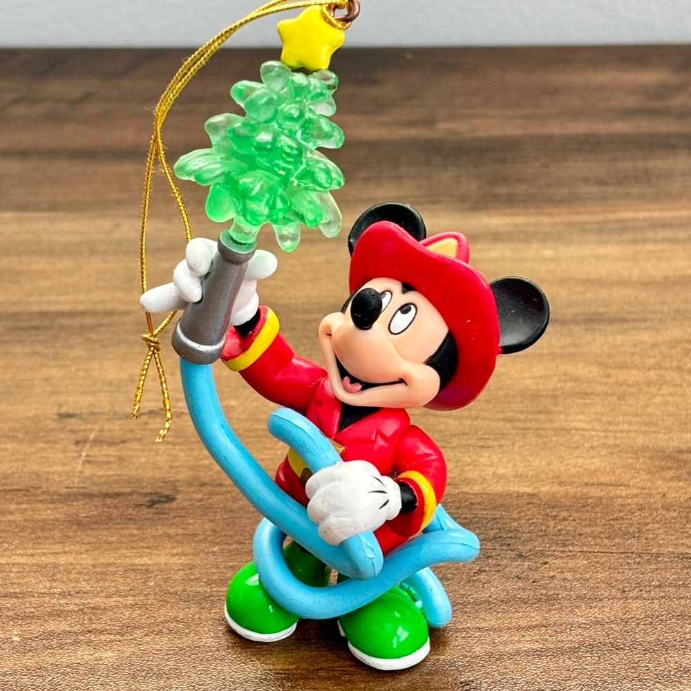 VINTAGE Disney Mickey Mouse Firefighter Man Hose Christmas Tree Ornament Enesco